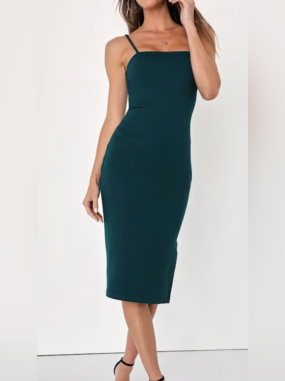 LULUS Forest Green Bodycon Midi Dress w/ Gold Zipper Women’s Size Small NWT